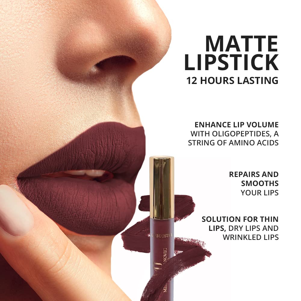 **Mela Beauty Studio Matte Lip Booster with Hyaluronic Acid & Collagen – 12 Hour Long-Lasting, Nourishing Lipstick for Smooth, Hydrated Lips | Perfect for Daily Wear, Date Nights & Professional Makeup Looks (Alejandro)**