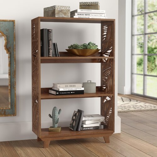 Hand Carved Solid Wood Bookcase - 5 Shelf Standard Book Shelf for Home & Office | Wooden Bookshelf Furniture for Living Room, Bedroom, Study & Library Storage