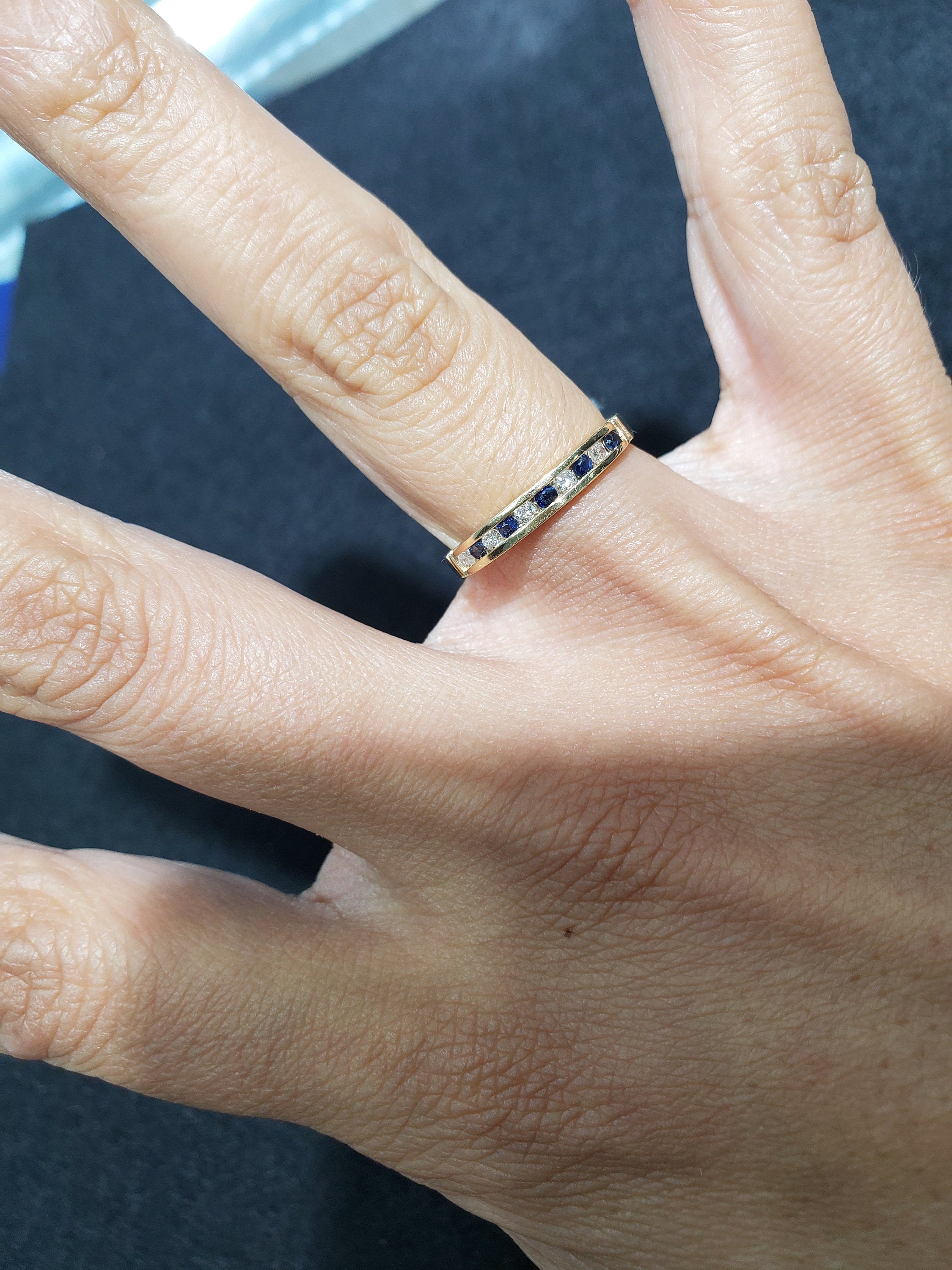 14K Yellow Gold Sapphire and Diamond Wedding Band for Women – Elegant Bridal Ring for Engagement, Anniversary, and Special Occasions