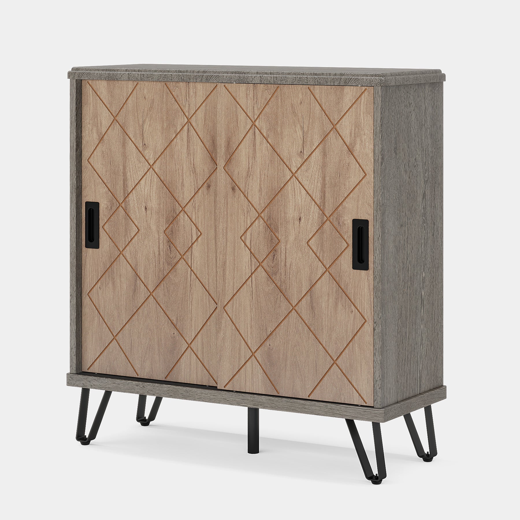 5 Tier Shoe Cabinet with Sliding Doors - Wooden Shoe Organizer with Sturdy Metal Legs for Entryway, Closet & Bedroom Storage Solution