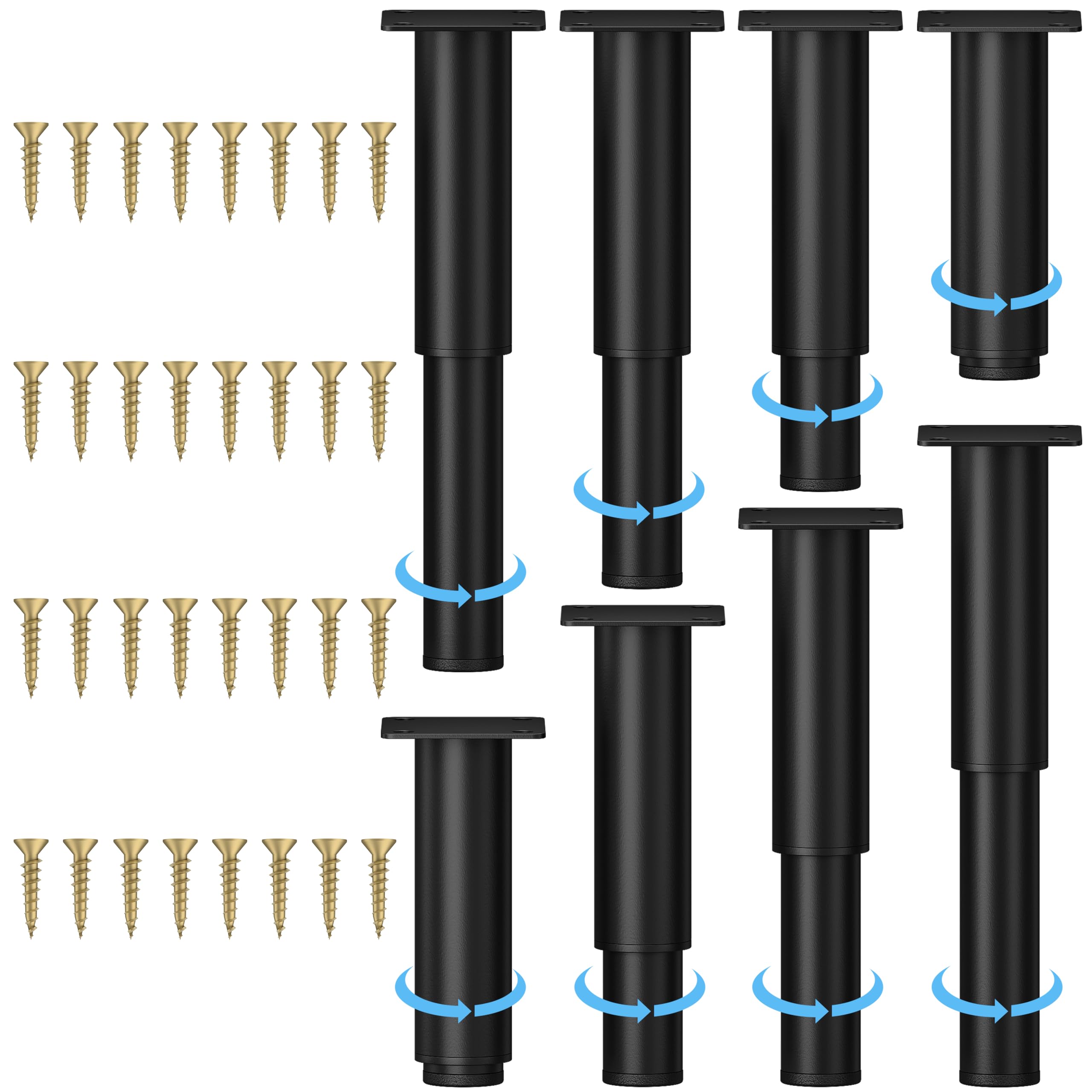 Adjustable Metal Furniture Legs 5.12-9.45 Inch - Set of 8 Black Replacement Support Legs for Sofa, Cabinet, Bed, Couch, Dresser, Chair & Coffee Table - Perfect for Home Office, Living Room & Bedroom Furniture Upgrade