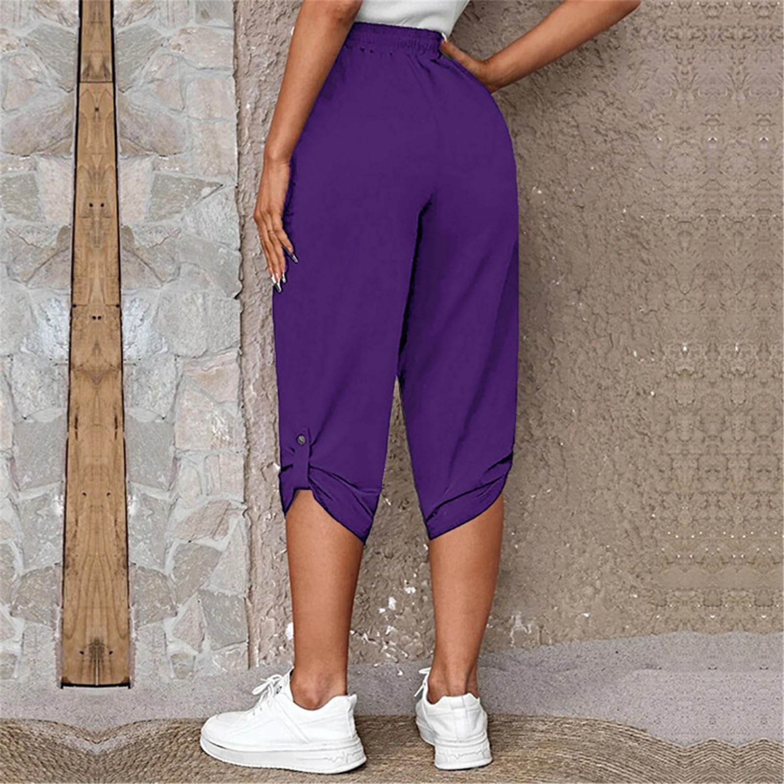 Women's Cargo Pants Summer Casual Capri Cropped Pants - Lightweight Breathable Solid Color Outdoor Hiking Travel Workout Pants for Women