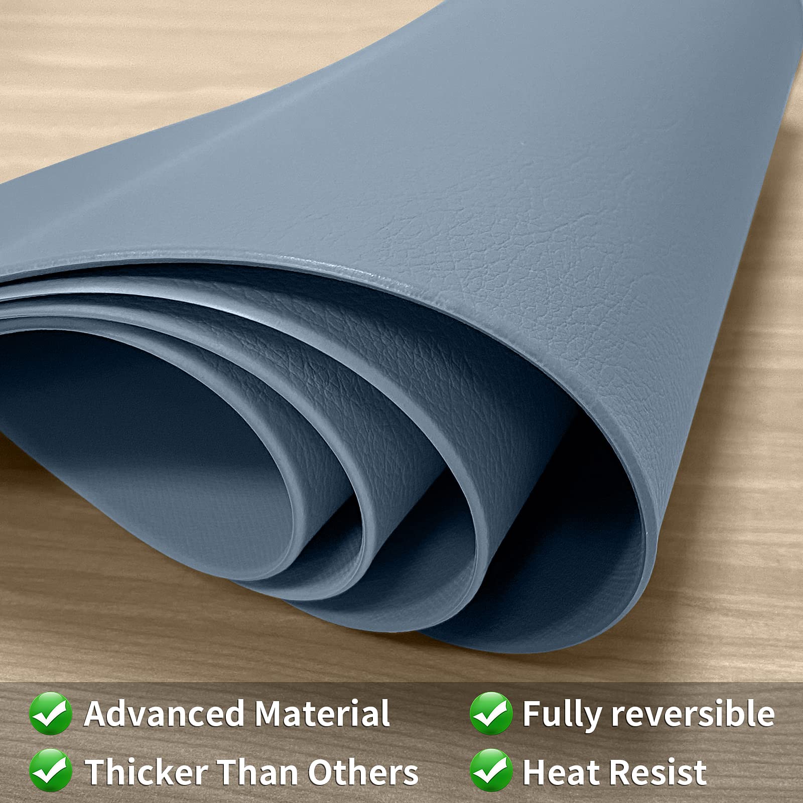 Premium Faux Leather Placemats Set of 6 - Heat Resistant, Wipeable & Washable Dining Table Mats for Kitchen, Round Table, Patio - Easy Clean Blue Placemats for Everyday Use & Dinner Parties