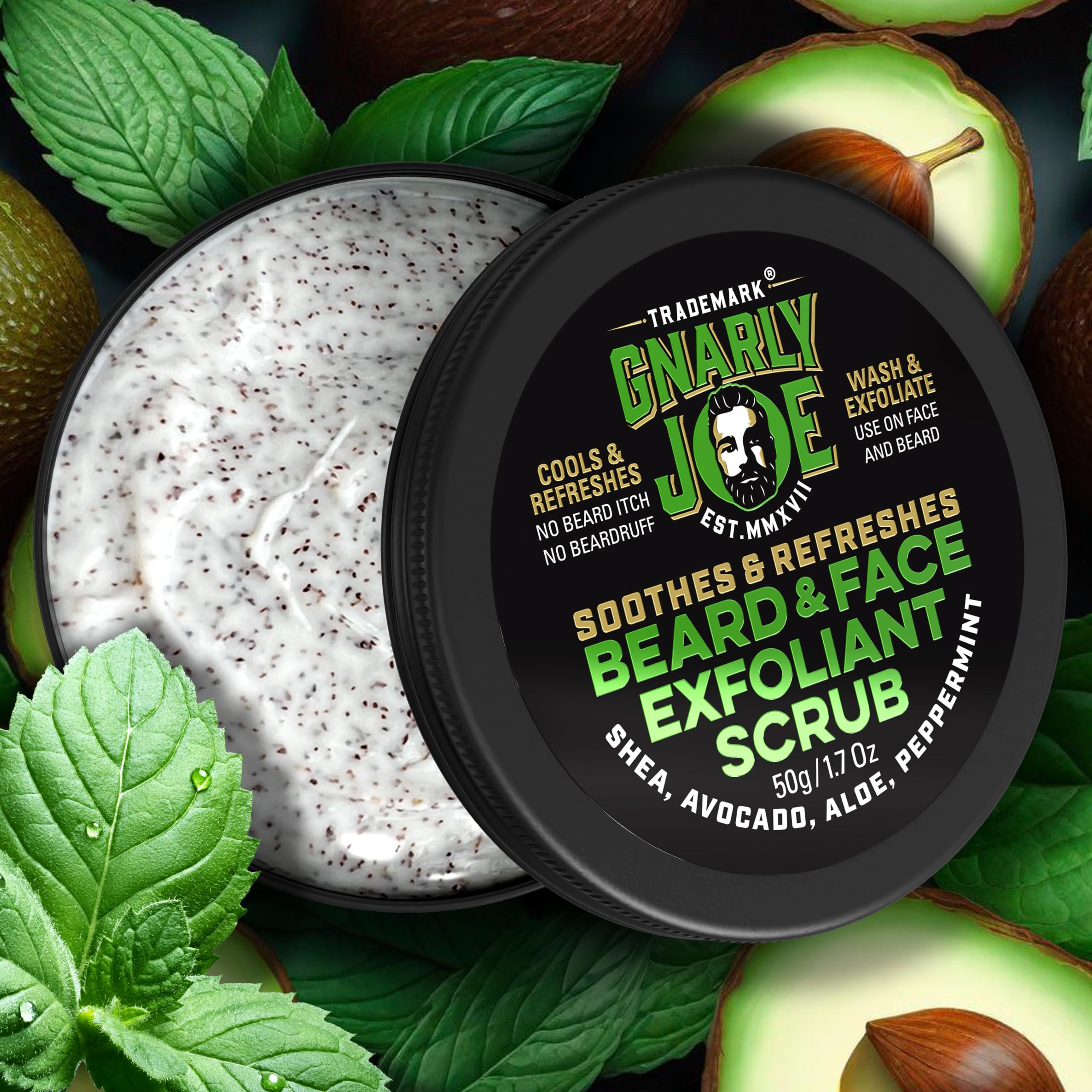 Gnarly Joe Refreshing Peppermint Beard & Face Scrub - Exfoliating Wash for Men, Deep Cleansing & Moisturizing, 50g - Perfect for Grooming, Post-Workout & Daily Skincare Routine