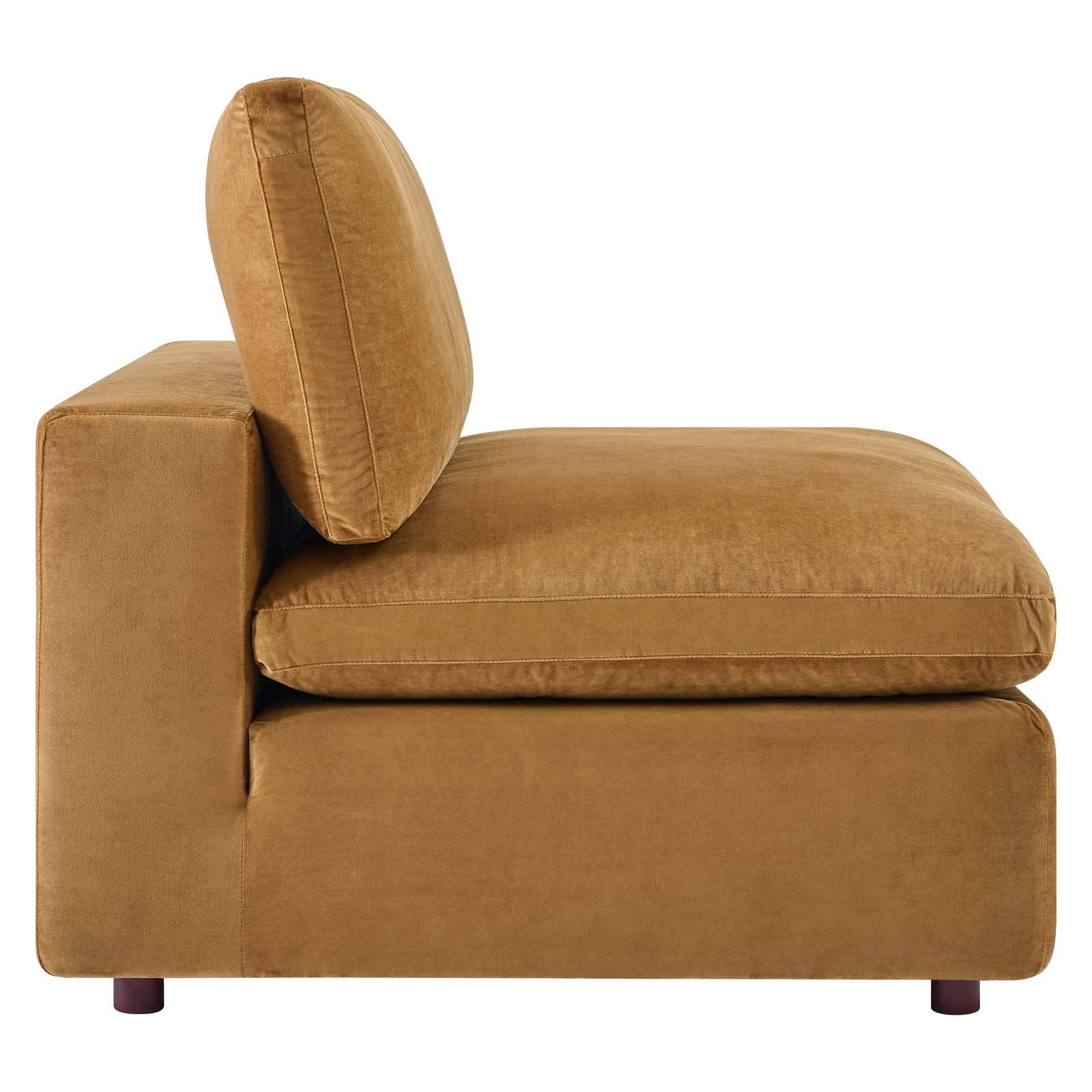 Modway Commix 5-Piece Sectional Sofa with Down Filled Overstuffed Cushions & Performance Velvet Upholstery in Cognac Brown - Perfect for Living Room, Family Room or Home Theater Seating