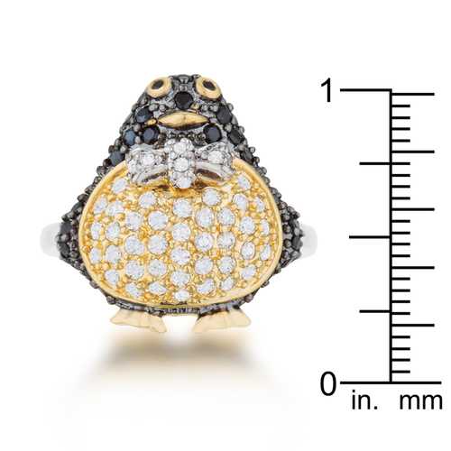 Jet Black Cubic Zirconia Penguin Ring for Women - Elegant Animal Jewelry Gift for Her - Perfect for Christmas, Birthday & Anniversary Gifts