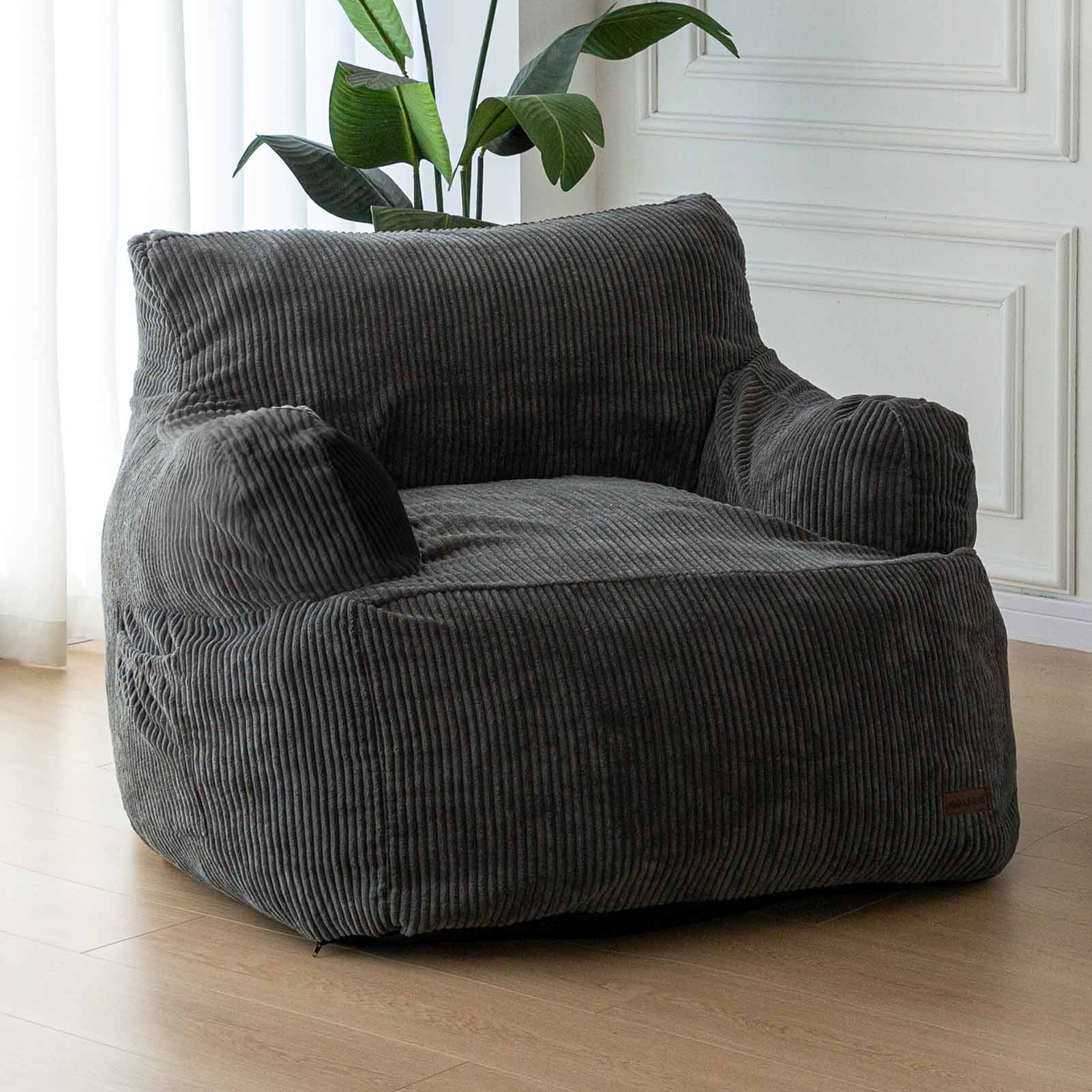 MAXYOYO Oversized Bean Bag Chair - Large Dark Grey Bean Bag Sofa for Living Room, Bedroom, Dorm & Lounge - Ultra Soft & Comfortable for Relaxing, Gaming & Movie Nights