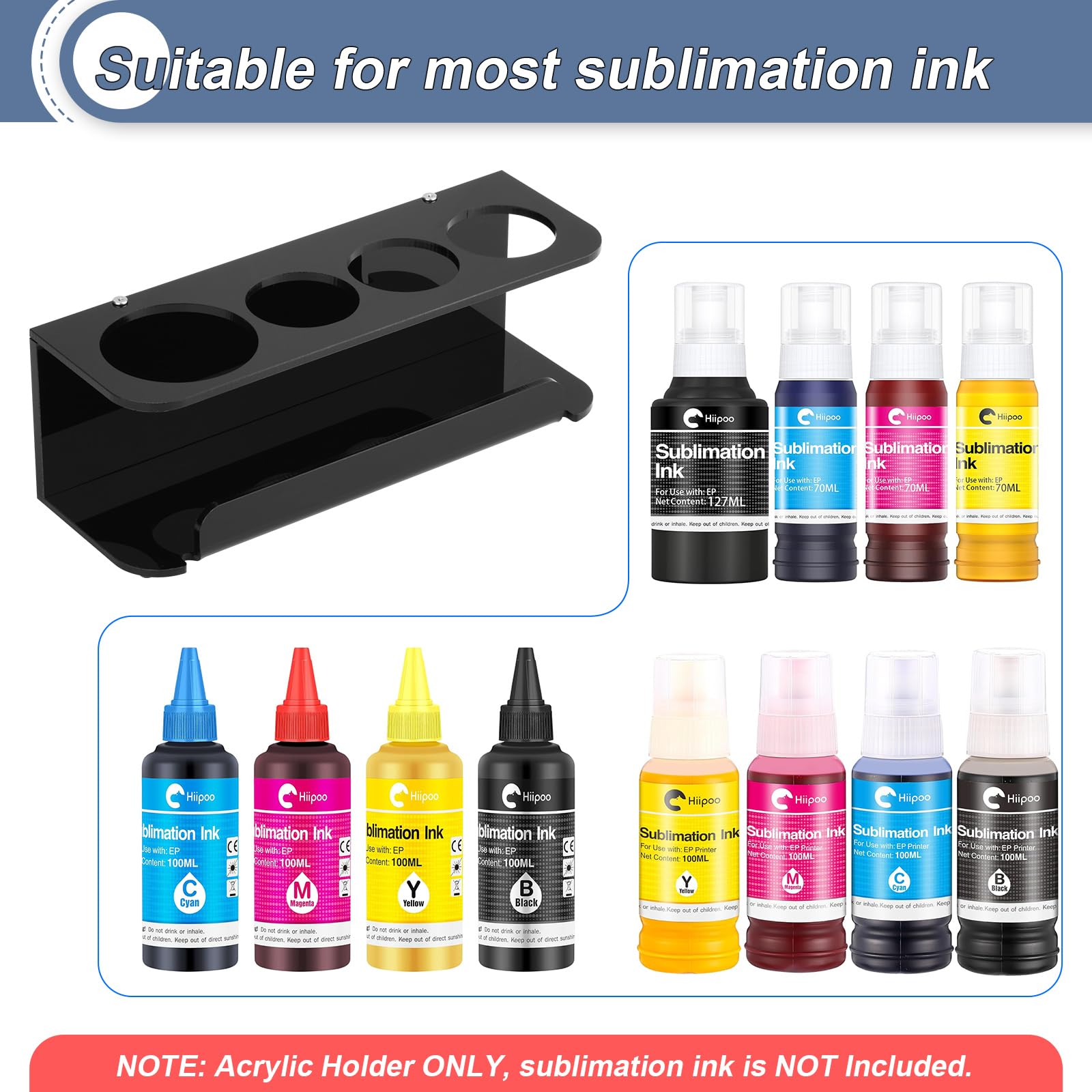 Acrylic Sublimation Ink Bottle Stand Holder - 4 Bottle Storage Organizer for EPSON, HP, Canon - Anti-Tipping Design (Black) | Perfect for Sublimation Printing & Craft Workspaces