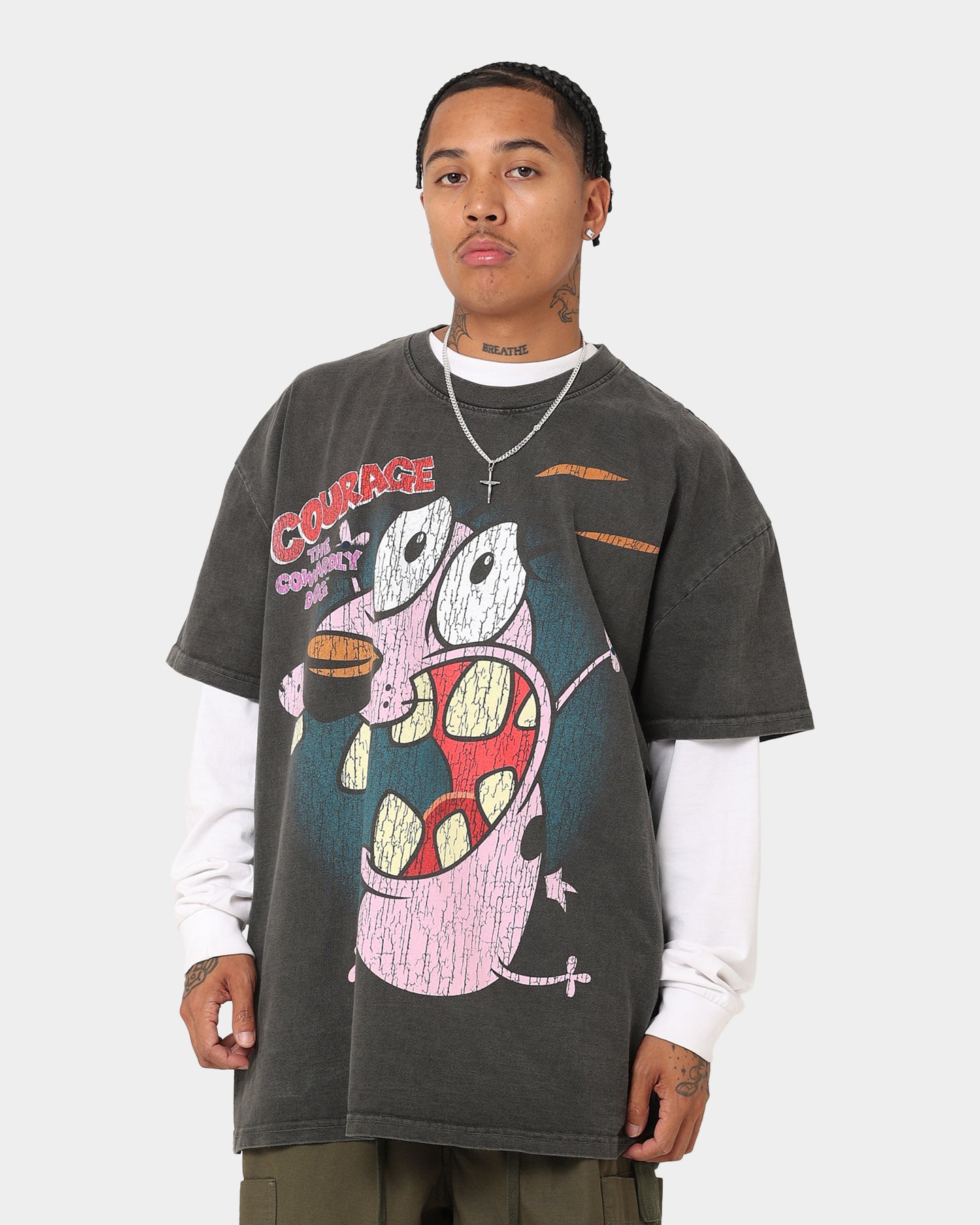 Cartoon Network Courage the Cowardly Dog Heavyweight T-Shirt - Black Wash | Vintage American Thrift Style | Perfect for Casual Wear, Cosplay & Fan Gifts