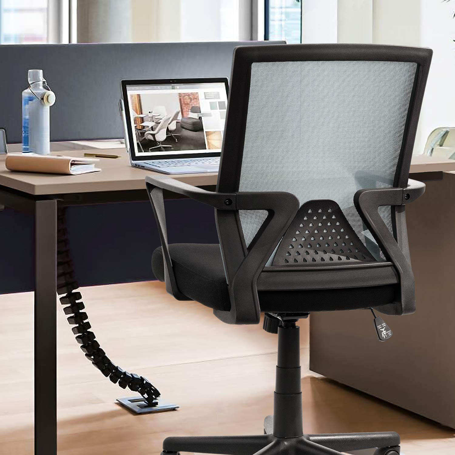 Furniwell Ergonomic Office Chair - Mid Back Mesh Computer Desk Chair with Lumbar Support & Adjustable Armrests - Modern Swivel Task Chair for Home & Office Workspace (Grey)