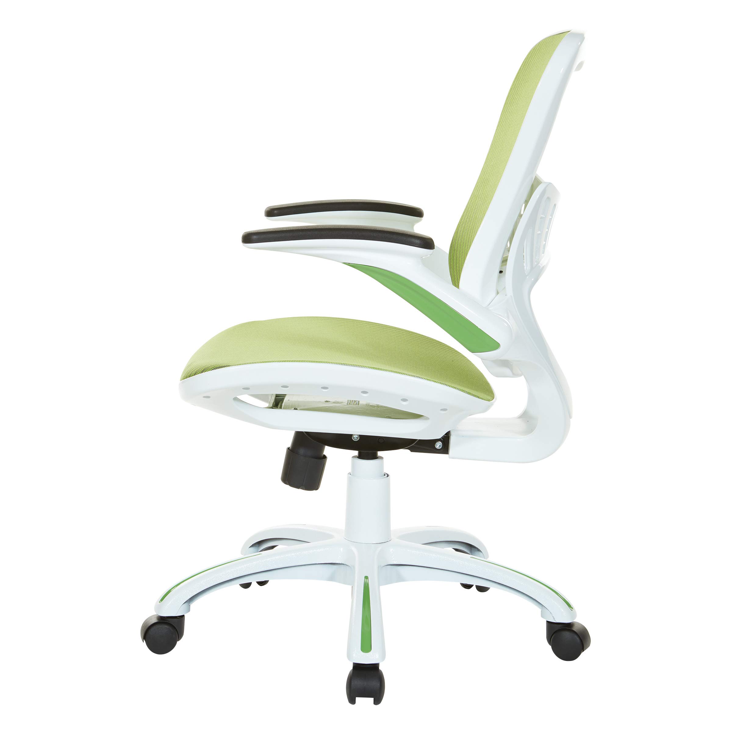 OSP Home Furnishings Riley Ergonomic Mesh Office Chair - Breathable Back & Seat, White Base with Green - Perfect for Home Office, Executive Desk & Workspace Comfort