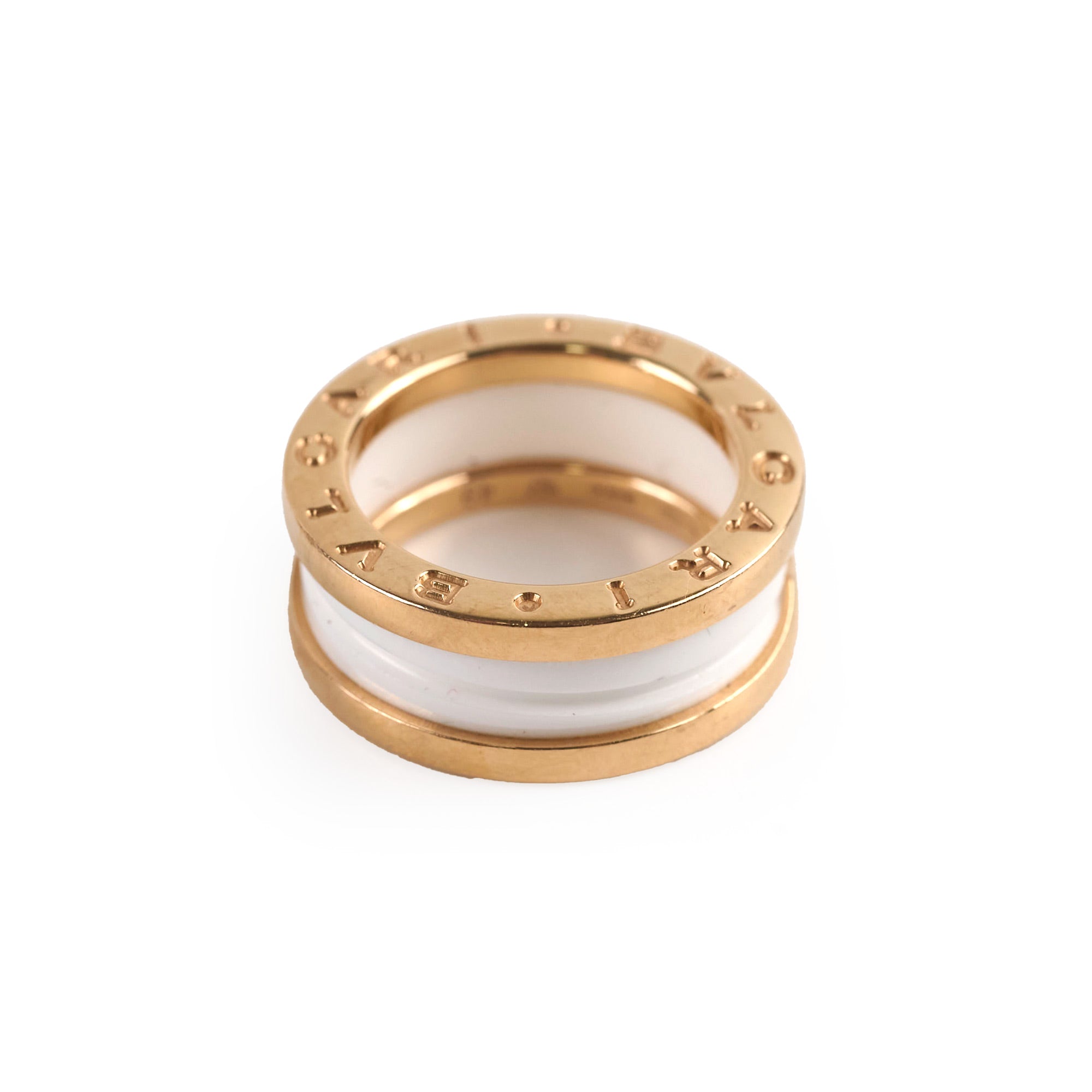 Bvlgari B.Zero1 18K Pink Gold & White Ceramic Ring - Size 49 (US 5) | Luxury Italian Jewelry for Women, Anniversary Gift, Wedding Band, Everyday Elegance