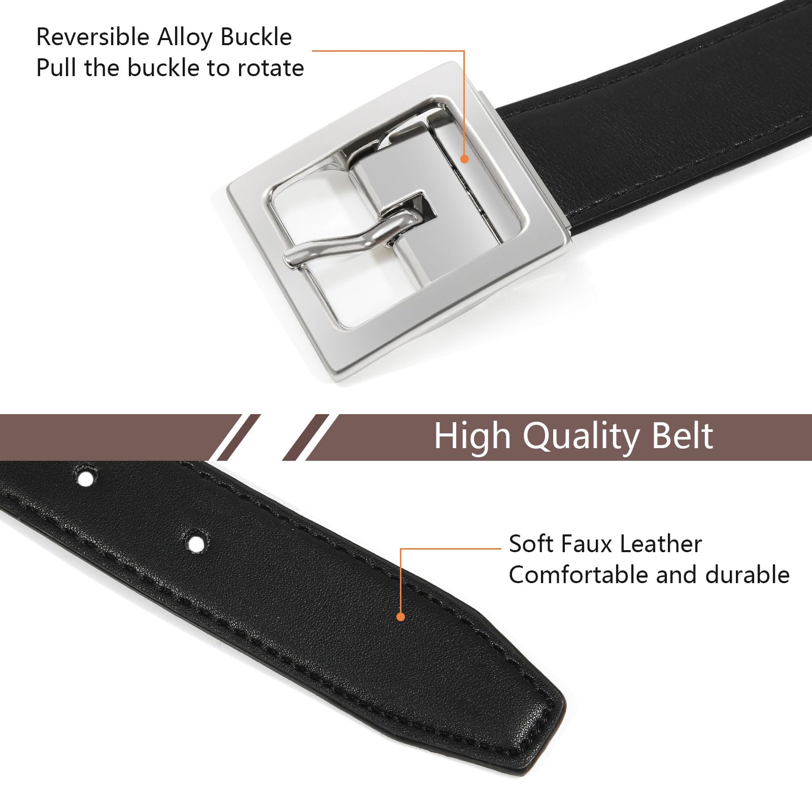 AWAYTR Reversible Kids Belts for Boys - Adjustable Leather Belt for School Uniform & Casual Jeans | Brown & Black | Durable & Comfortable for Daily Wear