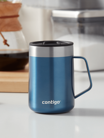 Contigo Insulated Stainless Steel Desk Mug 420ml (14oz) - Leak-Proof, BPA-Free, Keeps Drinks Hot/Cold for Hours - Perfect for Office, Home, or Travel - Blue