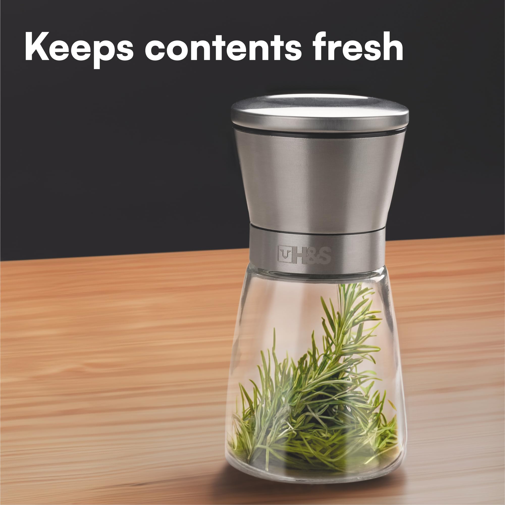 Premium H&S Salt and Pepper Grinder Set - Manual Adjustable Coarseness Mill for Kitchen - Glass & Stainless Steel Spice Shakers - Easy Fill Large Capacity - Perfect for Cooking, Dining & Gourmet Seasoning
