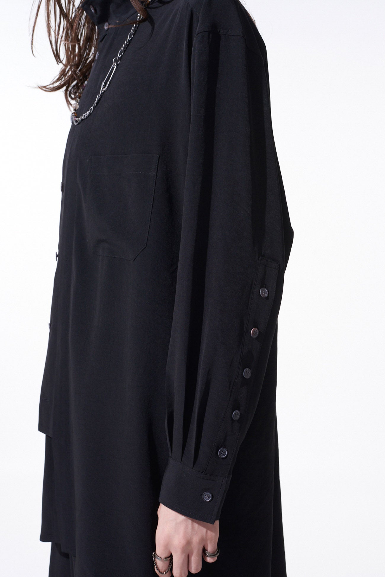 Elegant Crepe de Chine Stand Collar Shirt with Multi-Buttoned Sleeves | Women's Fashion Blouse for Work & Special Occasions