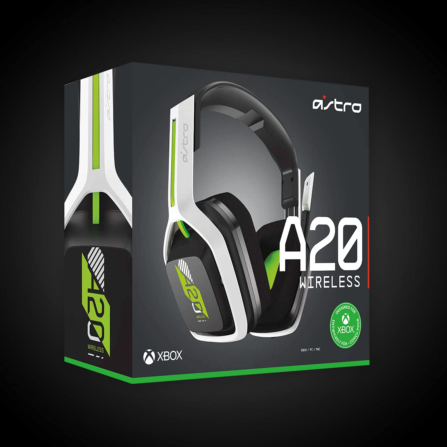 ASTRO Gaming A20 Wireless Headset Gen 2 for Xbox Series X|S, Xbox One, PC & Mac - White/Green - Premium Gaming Headset with Noise Isolation for Immersive Gameplay & Online Chat