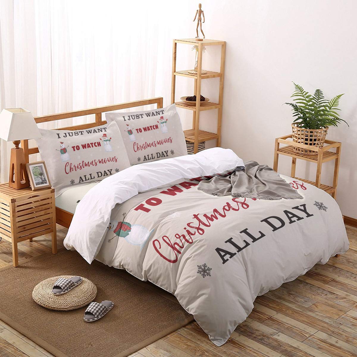 4-Piece Christmas Snowman Duvet Cover Set - Ultra Soft Quilted Bedding for Queen Size Bed with 2 Pillowcases | Cozy Holiday Bedroom Decor for Winter & Christmas Movie Nights