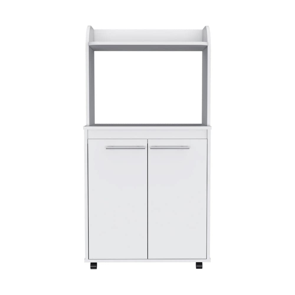 White Rockford Kitchen Cart with Shelves & Cabinet - Perfect for Small Spaces