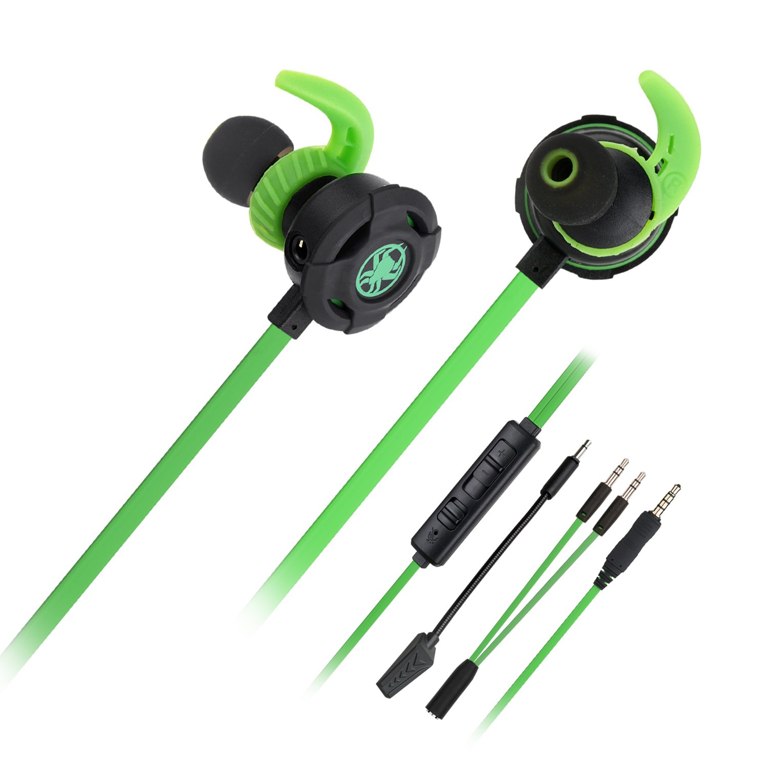 Wired Gaming Headset with Noise Cancelling & Stereo Bass - 3.5mm E-Sport Earphones with Adjustable Mic for PS4, Xbox One, PC, Laptop, Mobile - Perfect for Competitive Gaming & Online Streaming (Green)
