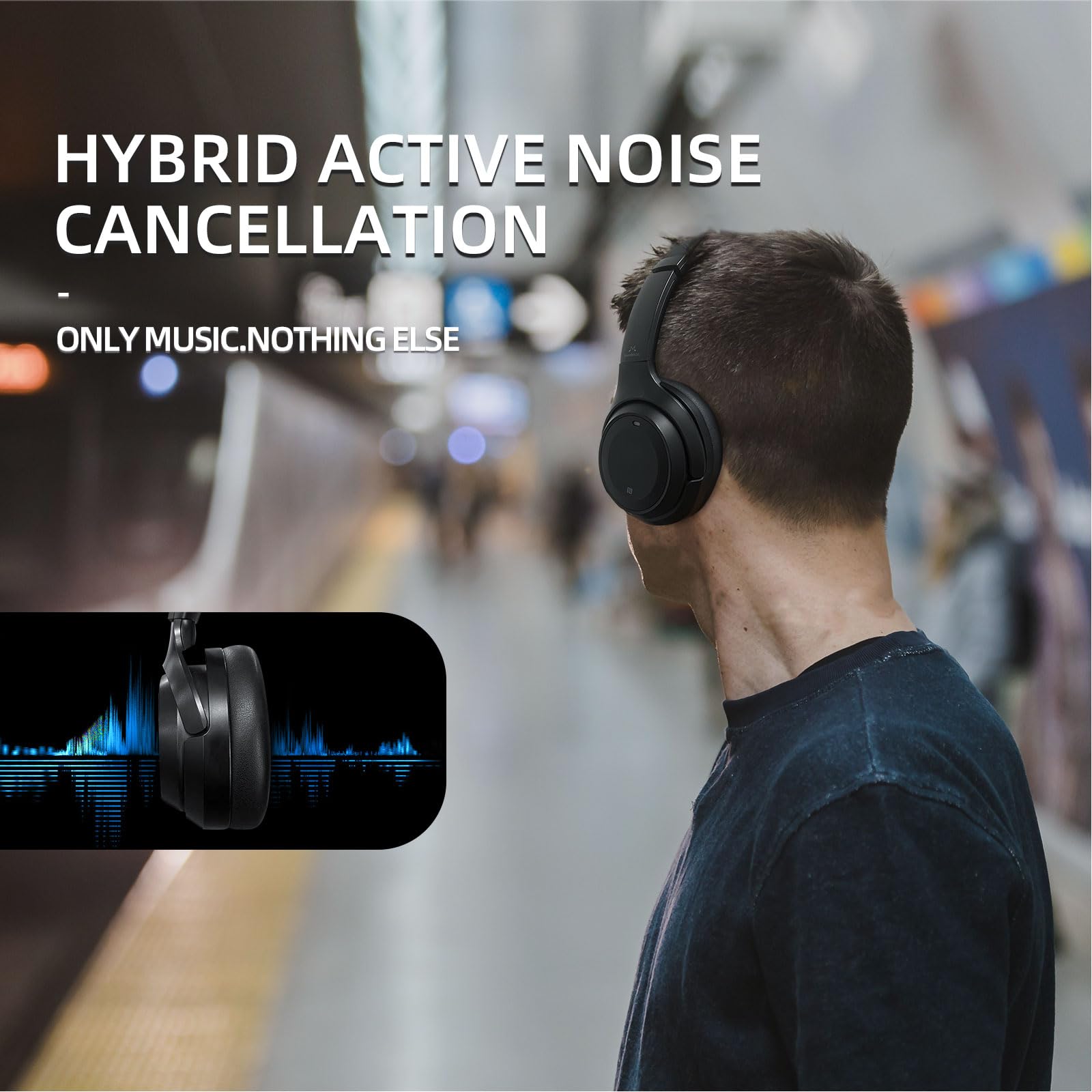 SoundMAGIC P60BT Wireless Bluetooth Headphones with Active Noise Cancelling - HiFi Stereo Over-Ear Headset, HD MIC, Touch Controls, 50H Playtime (Black) - Perfect for Travel, Commuting & Home Entertainment