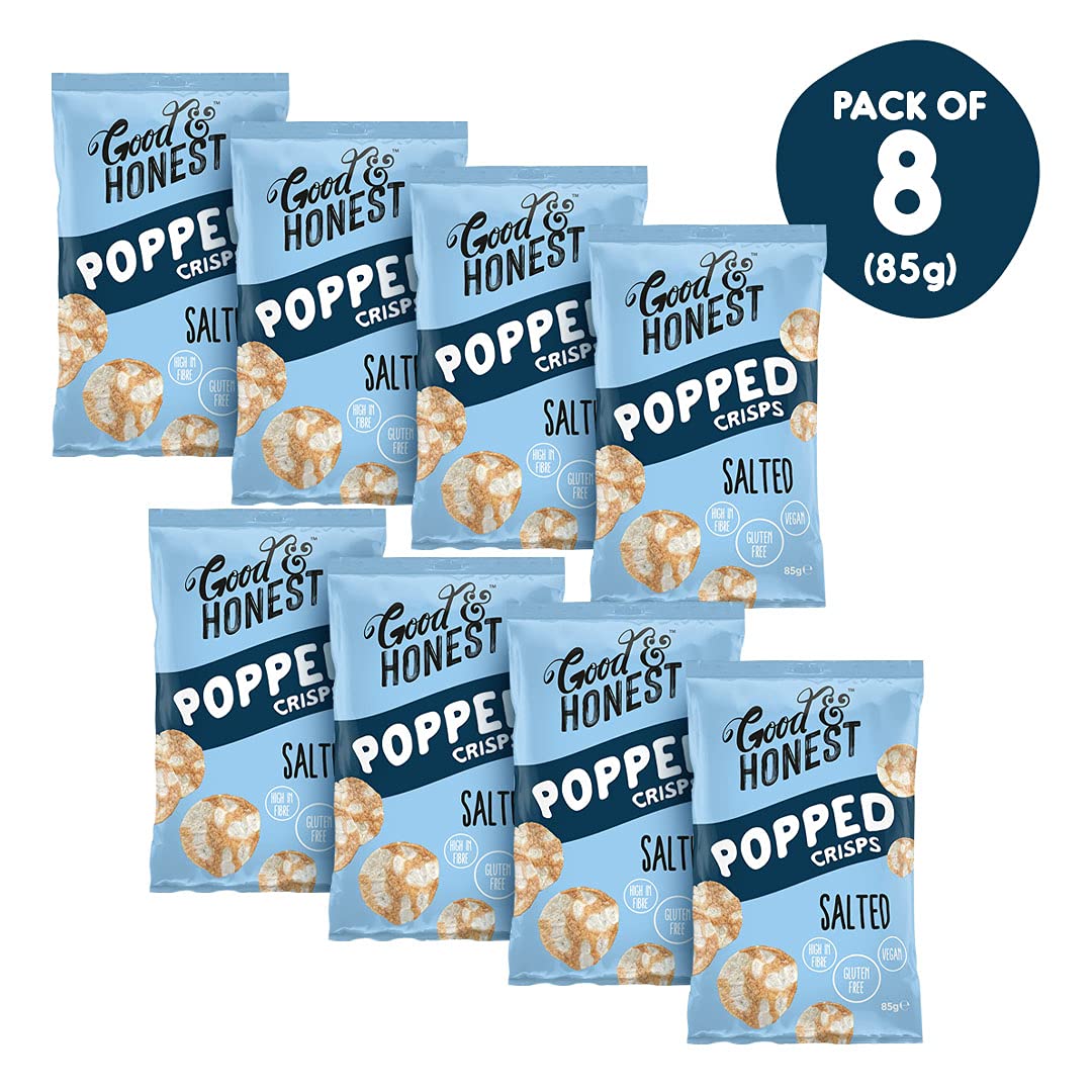 Good & Honest Gluten-Free Popped Crisps - Sea Salt Flavor - 8 Pack (85g Each) - Healthy Snack for Parties, Movie Nights & On-the-Go