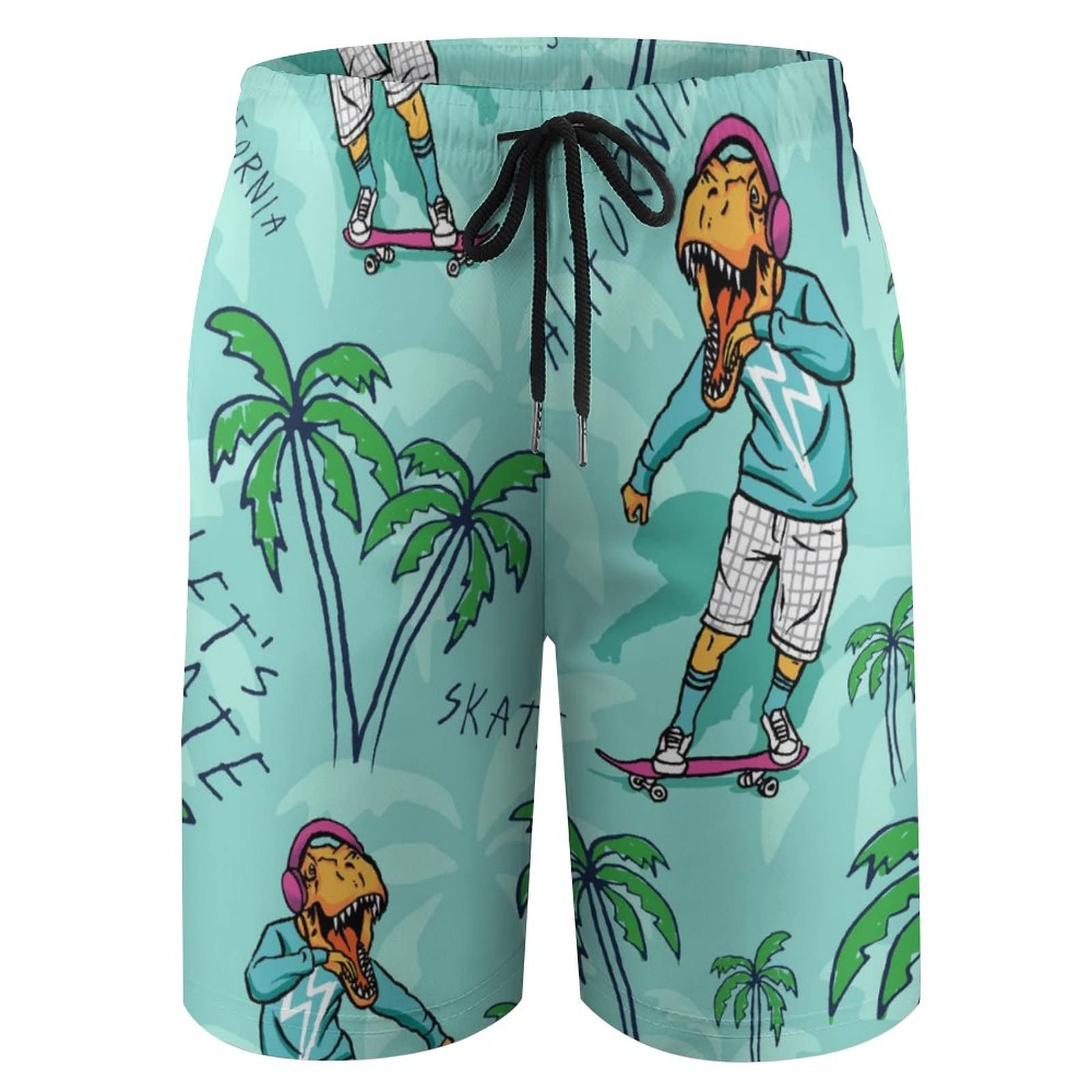 Dinosaur Swim Trunks for Boys - Quick Dry Summer Beach Shorts with Mesh Lining & Pockets | Tropical Palm Tree Design | Perfect for Pool, Water Park & Vacation