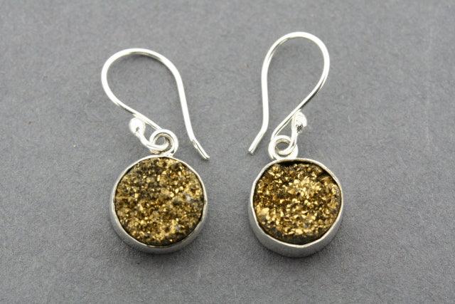 Pyrite Druzy Earrings for Women - Sterling Silver Dangle Earrings - Sparkling Crystal Jewelry for Party, Wedding & Everyday Wear