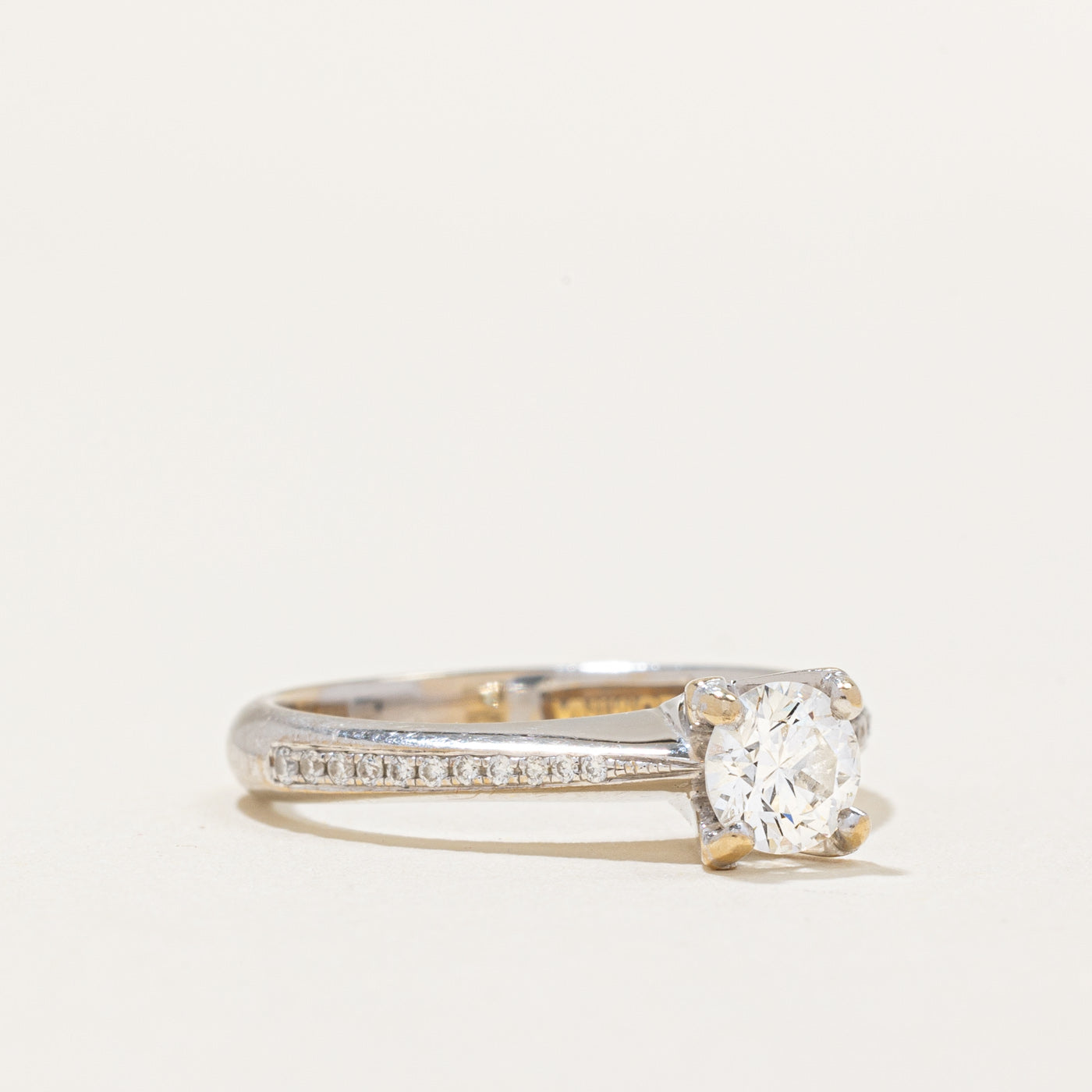 Solitaire Diamond 18k Gold Ring | 0.46ct Center Stone & 0.06ctw Side Diamonds | Size 5.25 | Elegant Engagement & Wedding Ring for Women