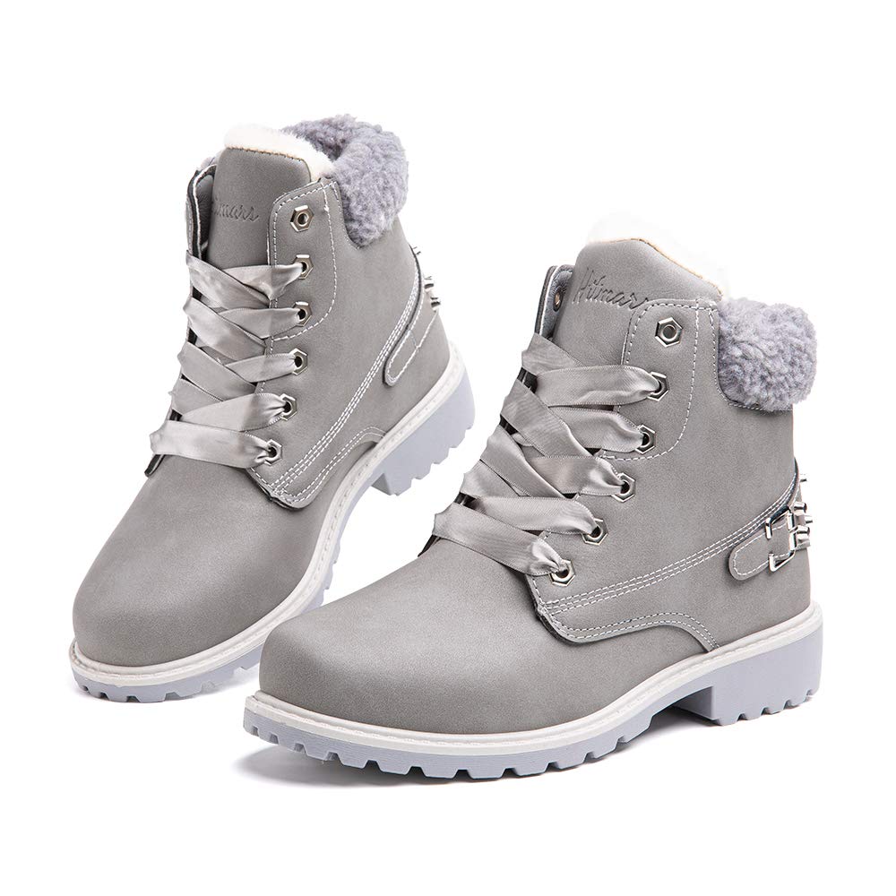 Hitmars Women's Winter Boots - Fur Lined Ankle Snow Boots with Anti-Slip Sole | Warm Lace-Up High-Top Shoes for Snowy Weather & Outdoor Activities (Black, Brown, Grey, Pink) | UK Sizes 3.5-9
