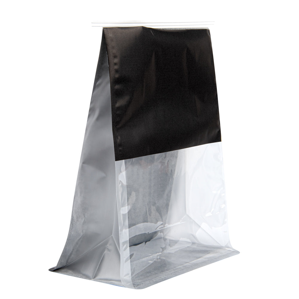 Premium Black Cotton Paper Tin Tie Bags with Clear Window - 8.75