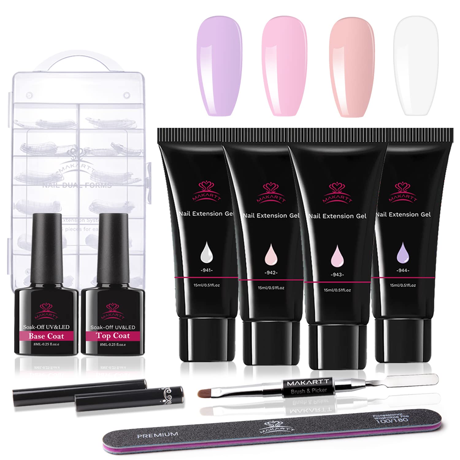 Makartt Professional Nail Extension Gel Kit - Acrylic & UV Builder Gel Starter Set for Nail Enhancements & Manicures (4pc Kit) | Perfect for Salon, Home DIY & Special Occasion Nail Designs