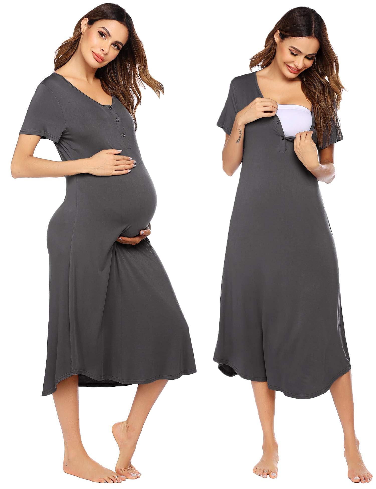 Ekouaer Women's Maternity Nightgown - Soft Nursing Nightgown for Breastfeeding & Hospital Delivery, Comfortable Pregnancy Sleepwear for New Moms (Perfect for Postpartum Recovery & Nighttime Nursing)
