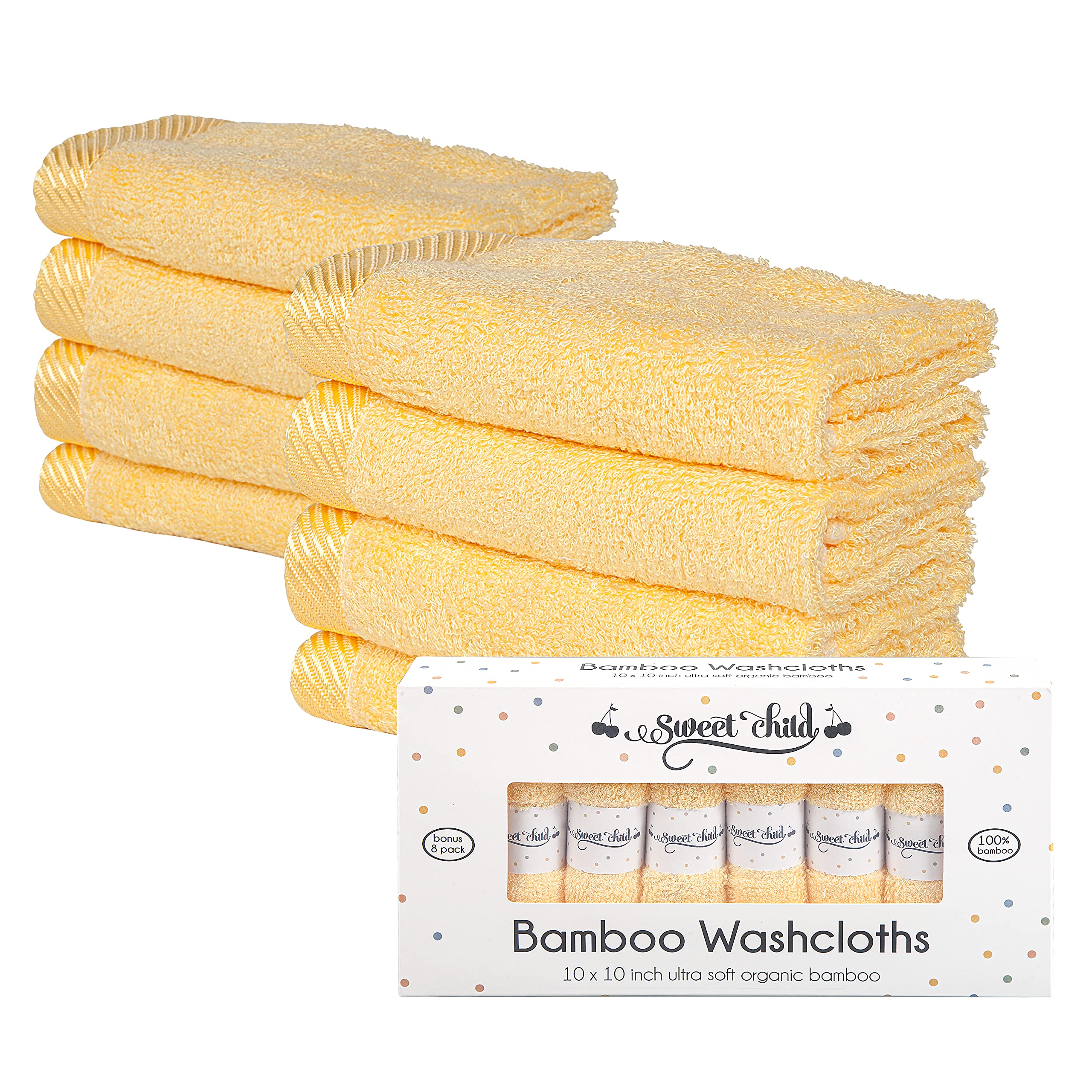 8-Pack Super Soft Rayon Baby Washcloths for Newborns, Infants & Kids - Gentle Bath Towels for Face and Body Care (Yellow) | Perfect for Bath Time, Diaper Changes & Sensitive Skin Care
