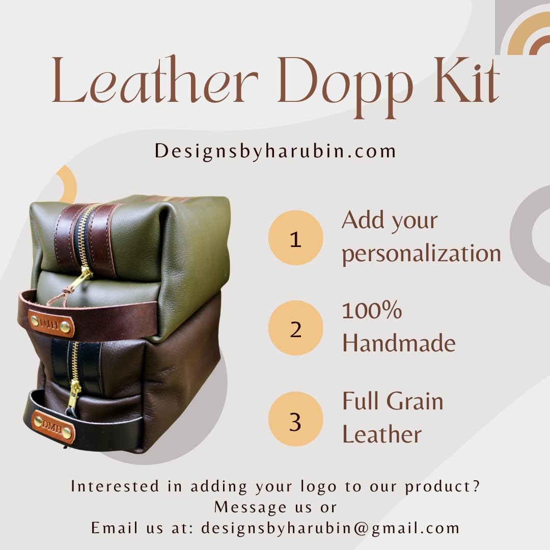 Premium Personalized Leather Dopp Kit for Men & Women - Custom Engraved Travel Toiletry Bag & Shaving Kit - Ideal Groomsmen Gift, Business Travel & Luxury Vacation Essentials