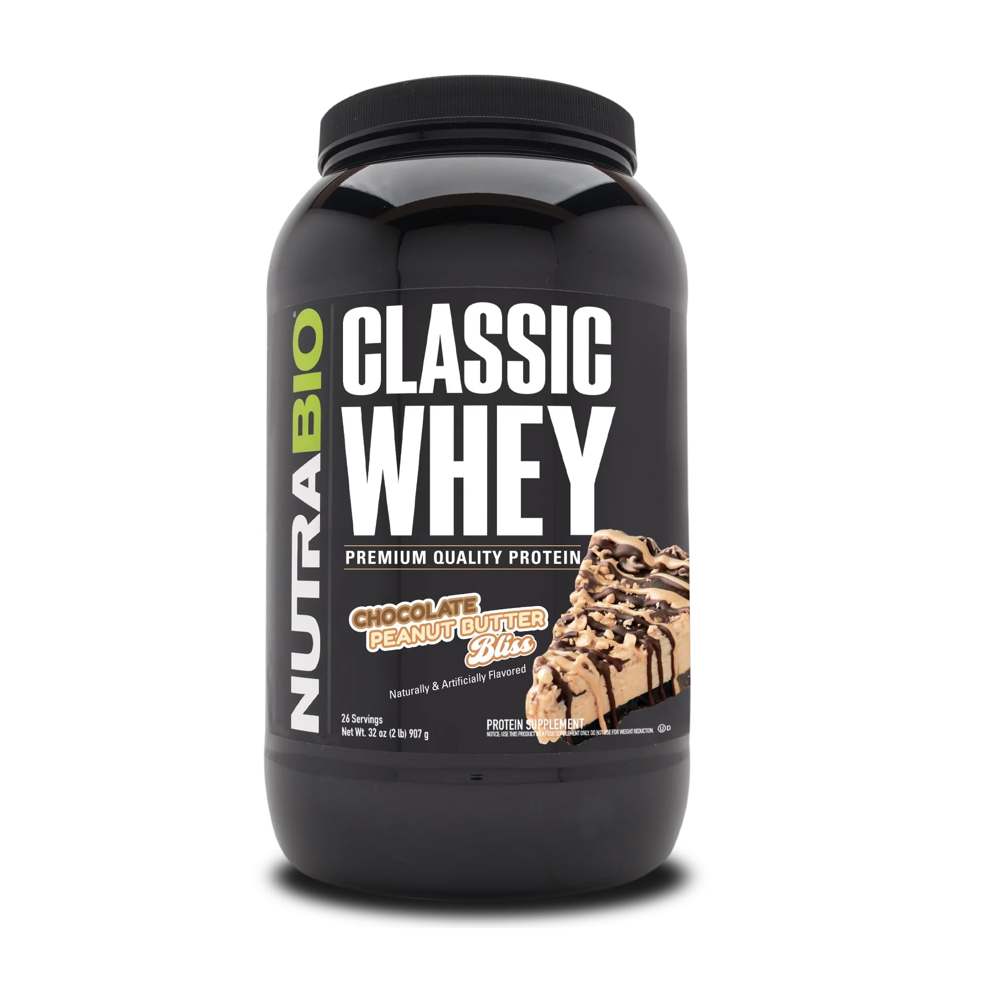 NutraBio Classic Whey Protein Powder - 2lb Chocolate Peanut Butter Flavor - Pure Protein with Full Amino Acid Profile - No Fillers, Artificial Colors or Preservatives - Low Glycemic Index - Ideal for Post-Workout Recovery & Muscle Building