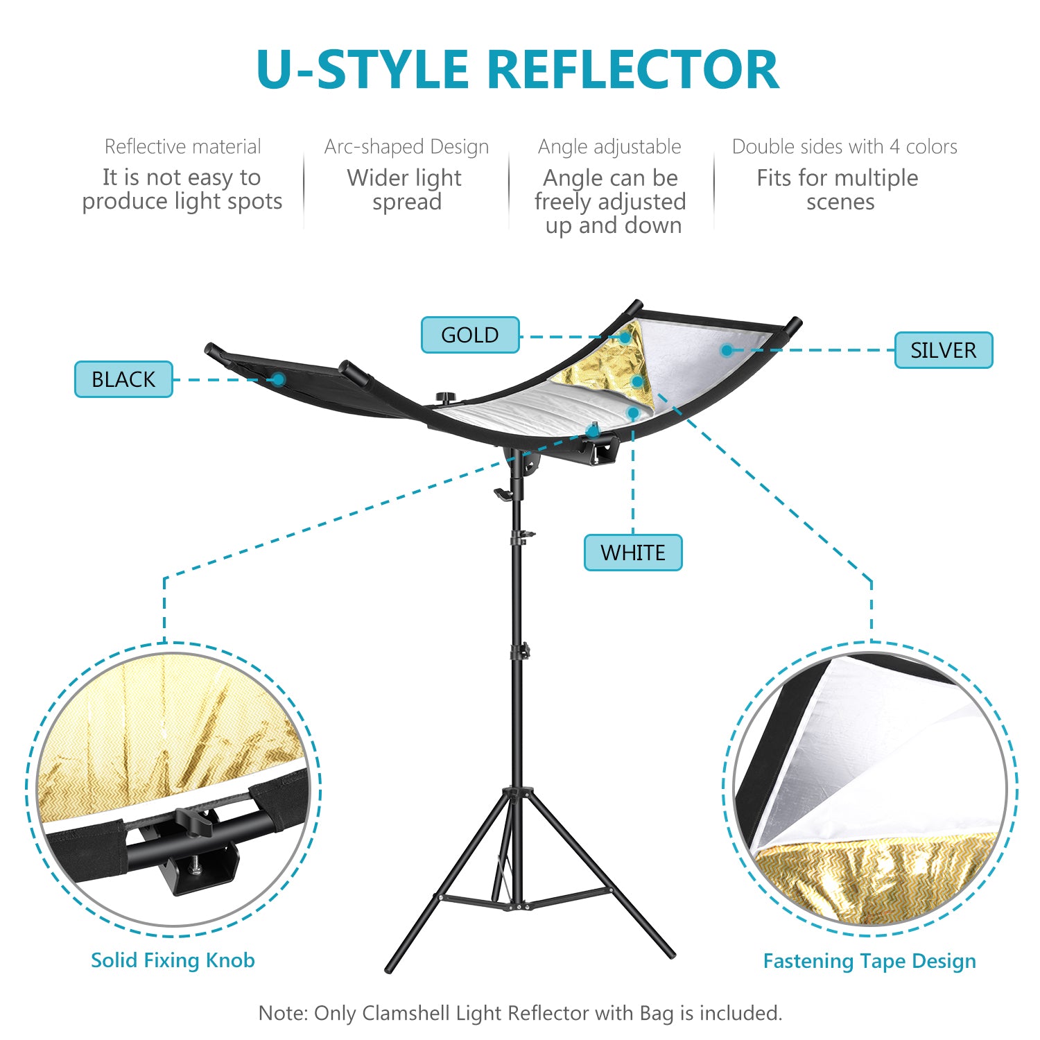 NEEWER 100x45cm 5-in-1 Collapsible Clamshell Light Reflector Diffuser for Photography, Video Shooting & Studio Lighting - Gold, Silver, White, Black & Translucent Panels