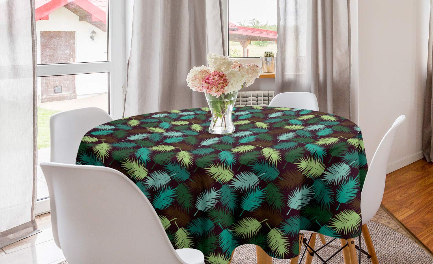 Ambesonne Tropical Round Tablecloth - Exotic Palm Tree Leaves Silhouette, Vibrant Green Negative Effect, 60 Inch Circle Table Cover for Dining Room & Kitchen Decor | Perfect for Beach-Themed Parties, Summer Dining, and Tropical Home Decor