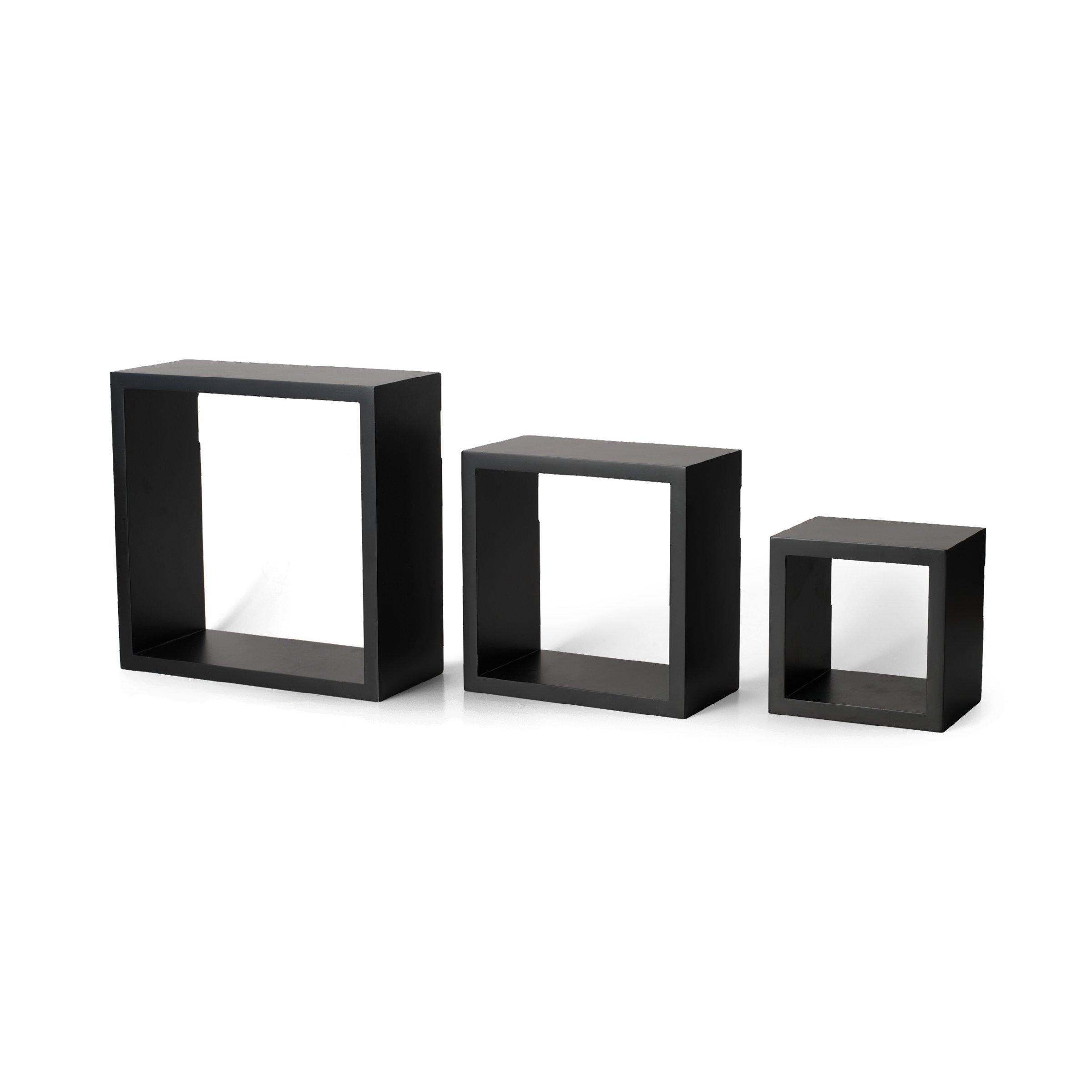 Melannco Floating Wall Square Cube Shelves - Set of 3, Black Wooden Shelves for Home Decor, Bedroom, Living Room, Bathroom & Kitchen Storage | Perfect for Displaying Books, Plants & Decorative Items