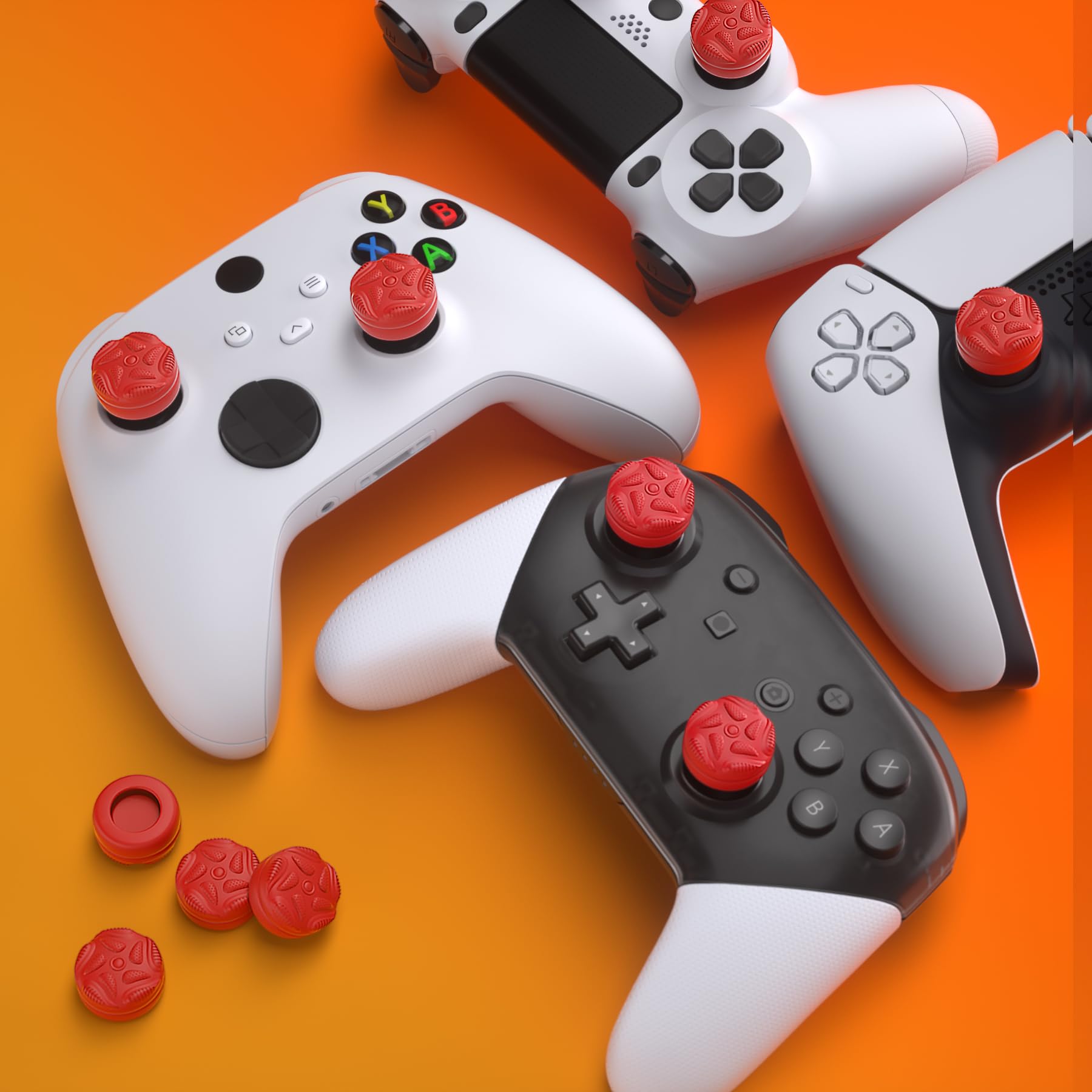 PlayVital Thumbstick Caps for PS5/PS4/Xbox Series X&S/One/Elite Series 2/Switch Pro Controller - Raindrop Texture Design in Passion Red | Enhanced Grip for Gaming | Perfect for FPS, Racing & Action Games