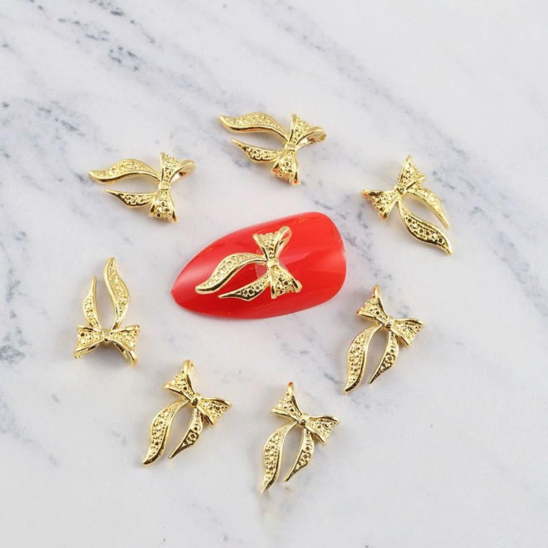 20Pcs 3D Gold Bow Knot Nail Charms with Rhinestones - Valentine's Day Nail Art Decorations for Acrylic Nails, DIY Manicure Supplies - Perfect for Bridal, Party, and Holiday Nail Designs