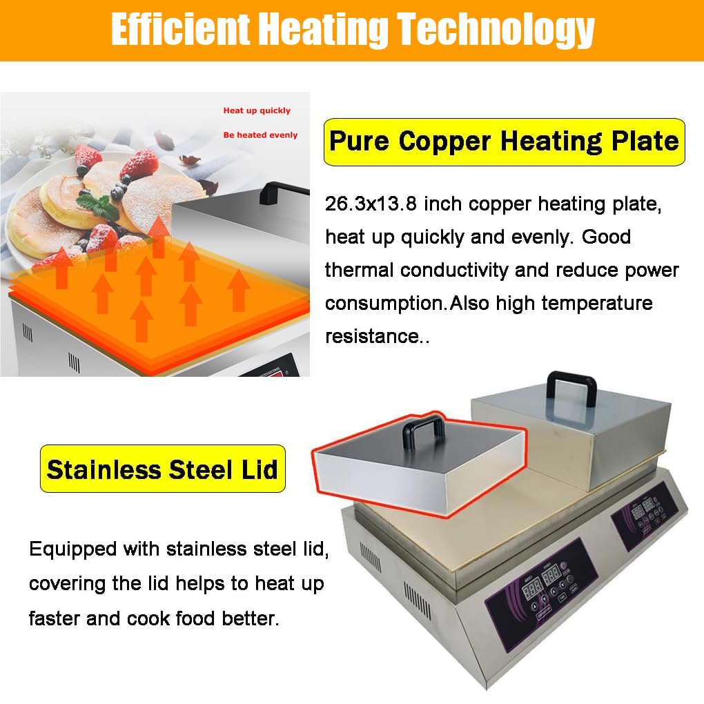 Commercial Grade Electric Souffle Maker & Dorayaki Baker - Stainless Steel with Double Pure Copper Plates, 110V, 60-240°C Digital Display - Perfect for Pancakes, Muffins & Japanese Desserts in Restaurants, Cafes & Home Kitchens