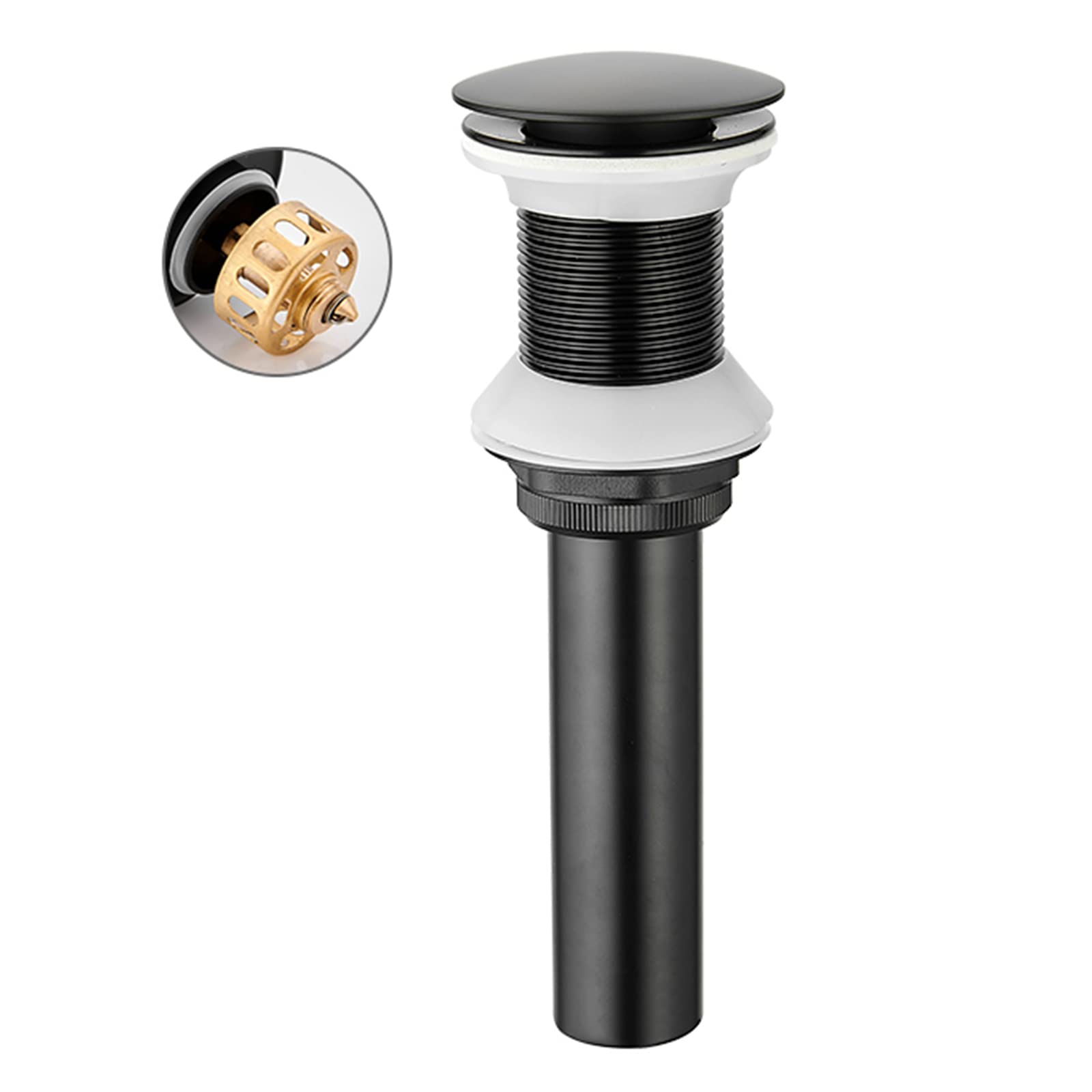 Universal Brass Pop-Up Sink Drain Stopper Without Overflow - Black Bathroom Vanity Sink Drain for Basin (Perfect for Bathroom Renovation & Modern Home Upgrade)