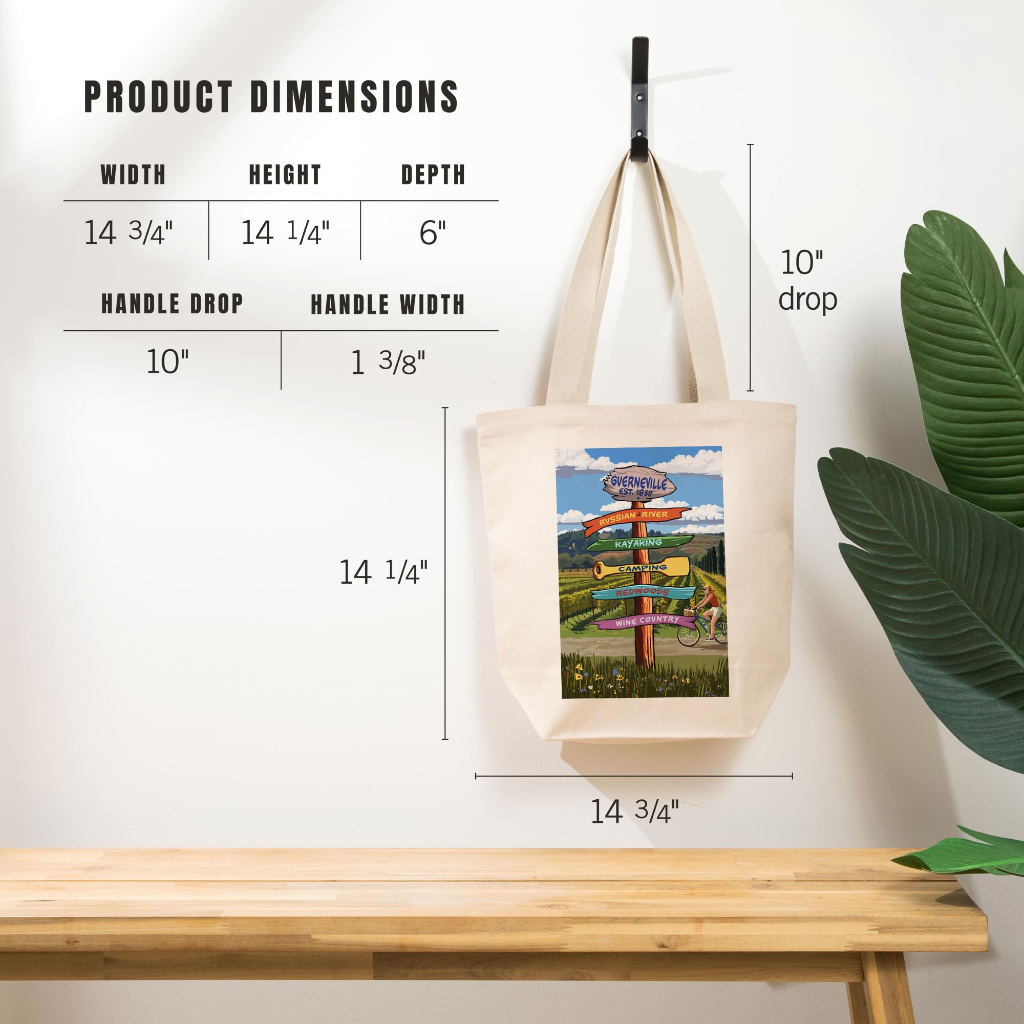 Lantern Press Guerneville California Signpost Tote Bag - 100% Cotton Canvas Reusable Shopping Bag for Groceries, Beach & Travel