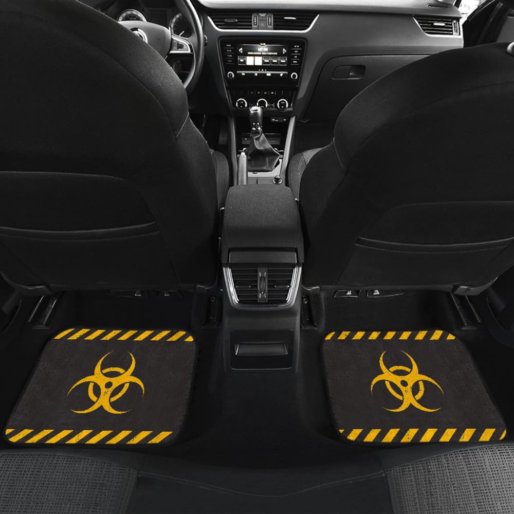 Premium Black & Yellow Biohazard Car Floor Mats - Non-Slip, Waterproof, Custom Fit for Most Vehicles - Perfect for Halloween, Cosplay & Themed Car Decor