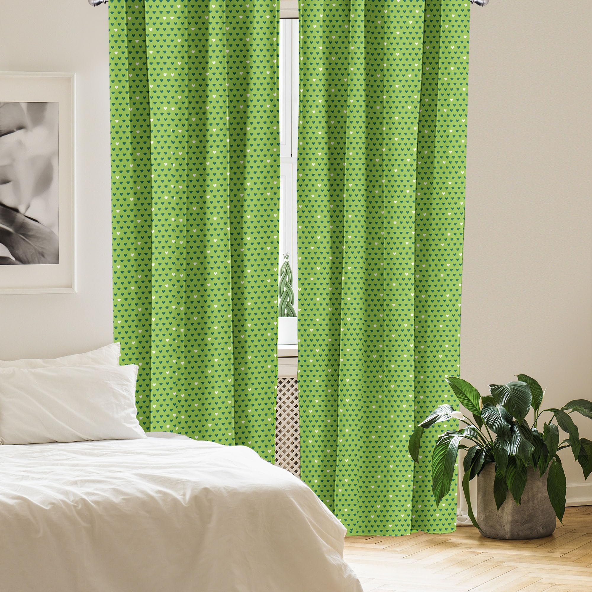 Ambesonne Green Heart Pattern Curtains - 2 Panel Set 28