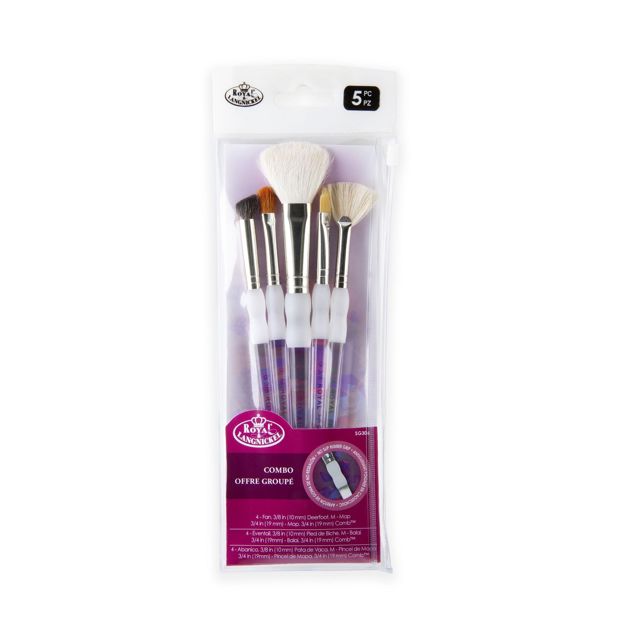 Royal & Langnickel Soft Grip 5-Piece Hair Texture Paint Brush Set - Includes Deerfoot, Comb, Mop & Fan Brushes for Acrylic, Oil & Watercolor Painting - Perfect for Artists, Beginners & DIY Home Decor Projects