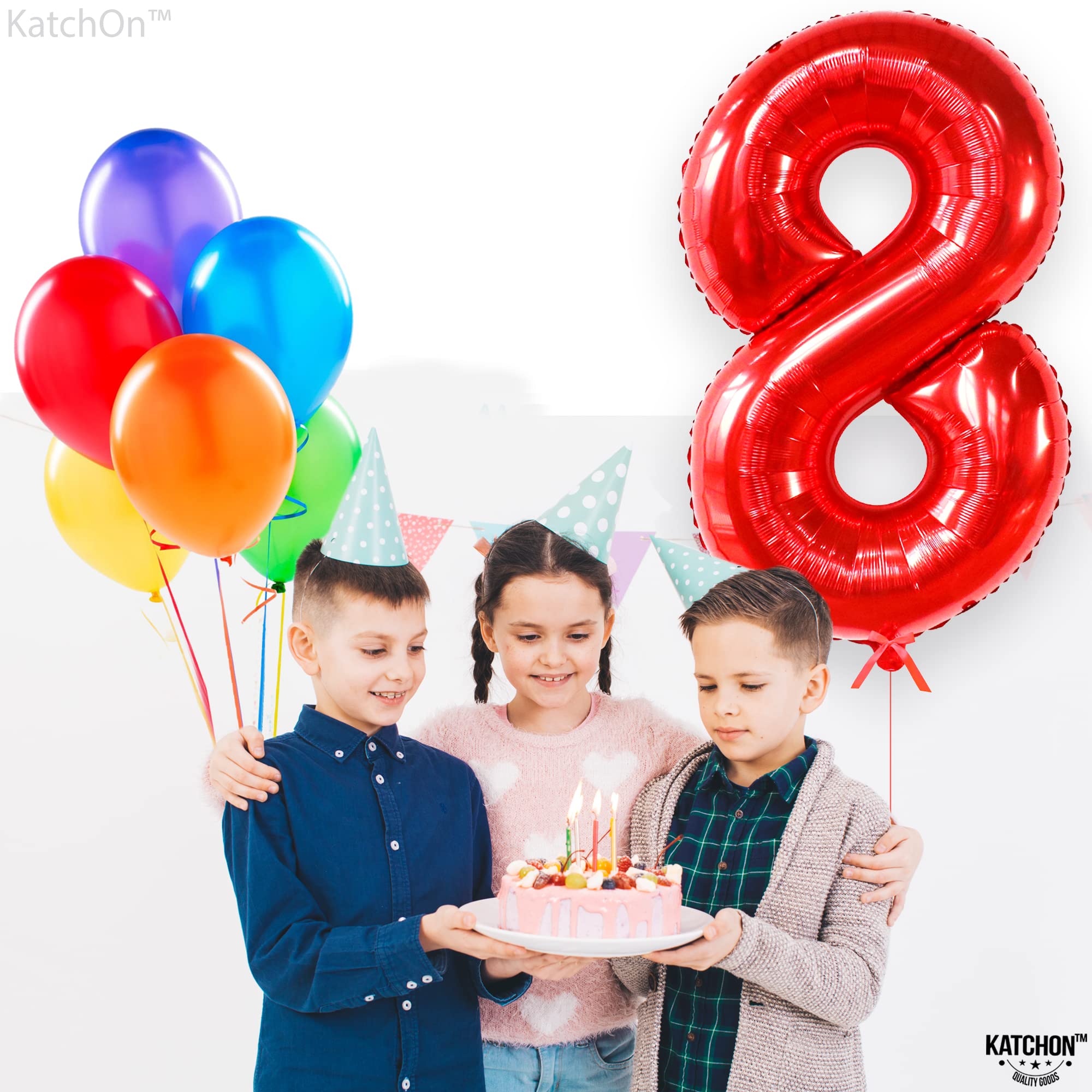 KatchOn 40 Inch Giant Red Number 8 Birthday Balloon - 8th Birthday Party Decorations for Boys & Girls | Perfect for Birthday Parties, Photo Backdrops & Milestone Celebrations