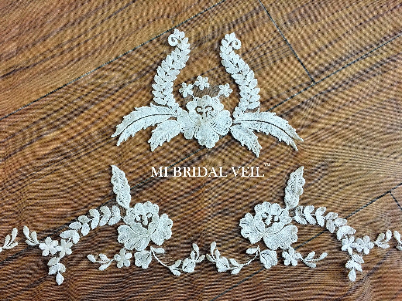 Elegant Embroidered Lace Wedding Veil - Vintage Inspired Chapel Length Bridal Veil with Lace Applique | Perfect for Romantic Weddings, Bridal Showers & Formal Occasions