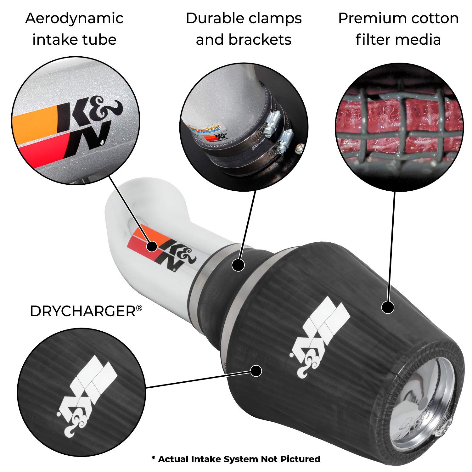 K&N 77-2576KTK High Performance Air Intake System with Black Air Filter Wrap - Compatible with Select Vehicles - Improves Engine Power & Acceleration for Racing & Off-Road Driving